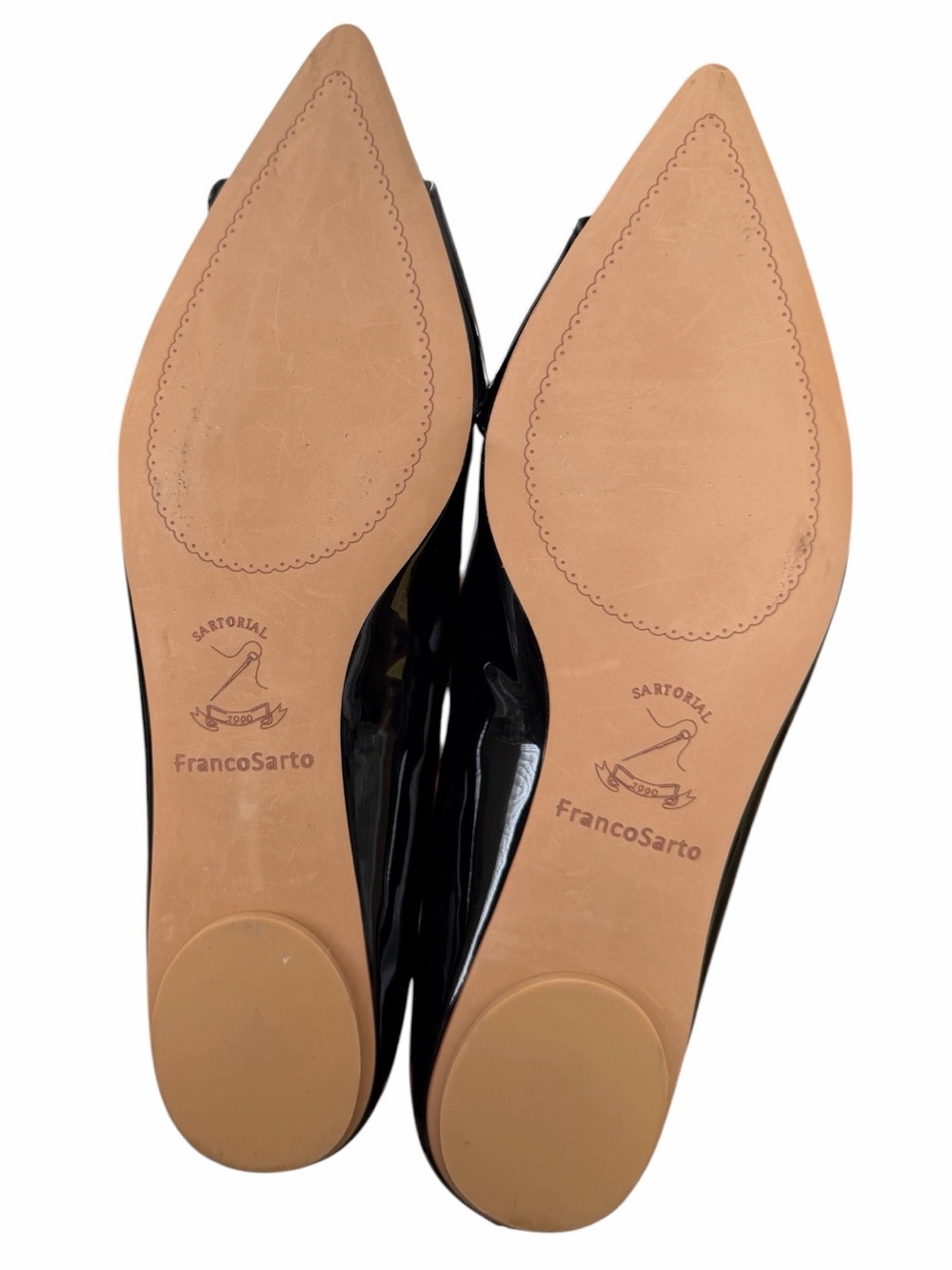 Franco Sarto Black Patent Pointed Flats with Gold Buckle Accent - Picture 7 of 7